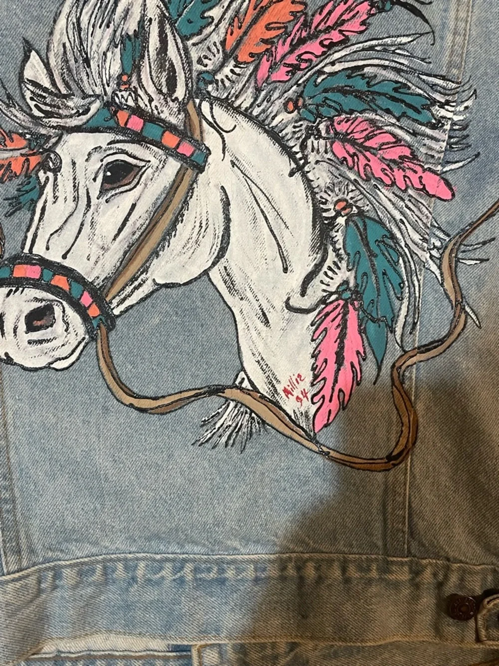 Vintage 1994 Hand-Painted Levi’s 70506 Trucker Jacket - Made in USA - Size 42 - Picture 5 of 6